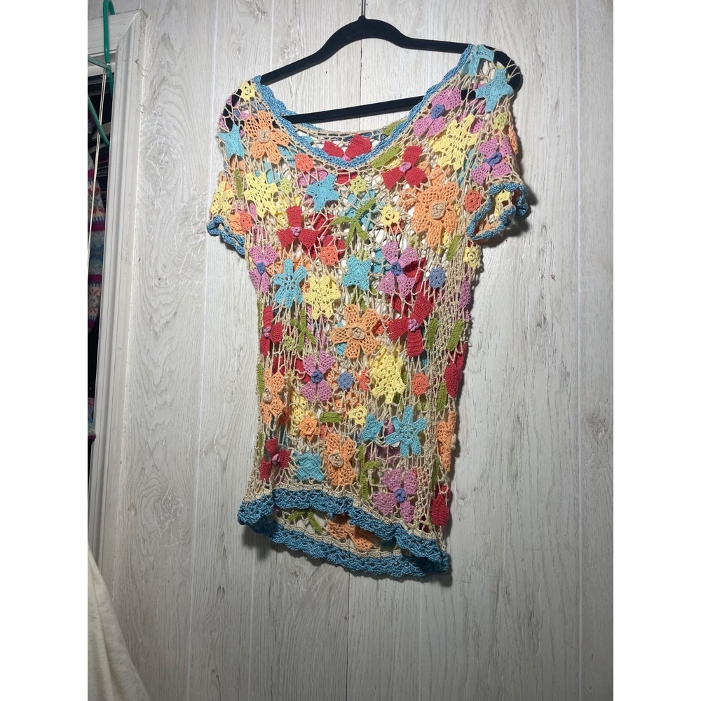 Handmade Crocheted Blouse/ Sweater Funky 70s Hippie